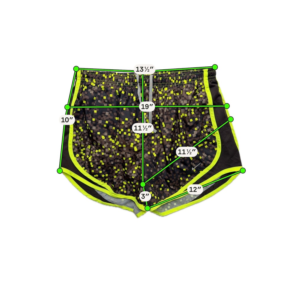 Nike Dri-Fit Running Shorts Women M Brown Yellow Digital Pixel Print Drawstring - Picture 8 of 11